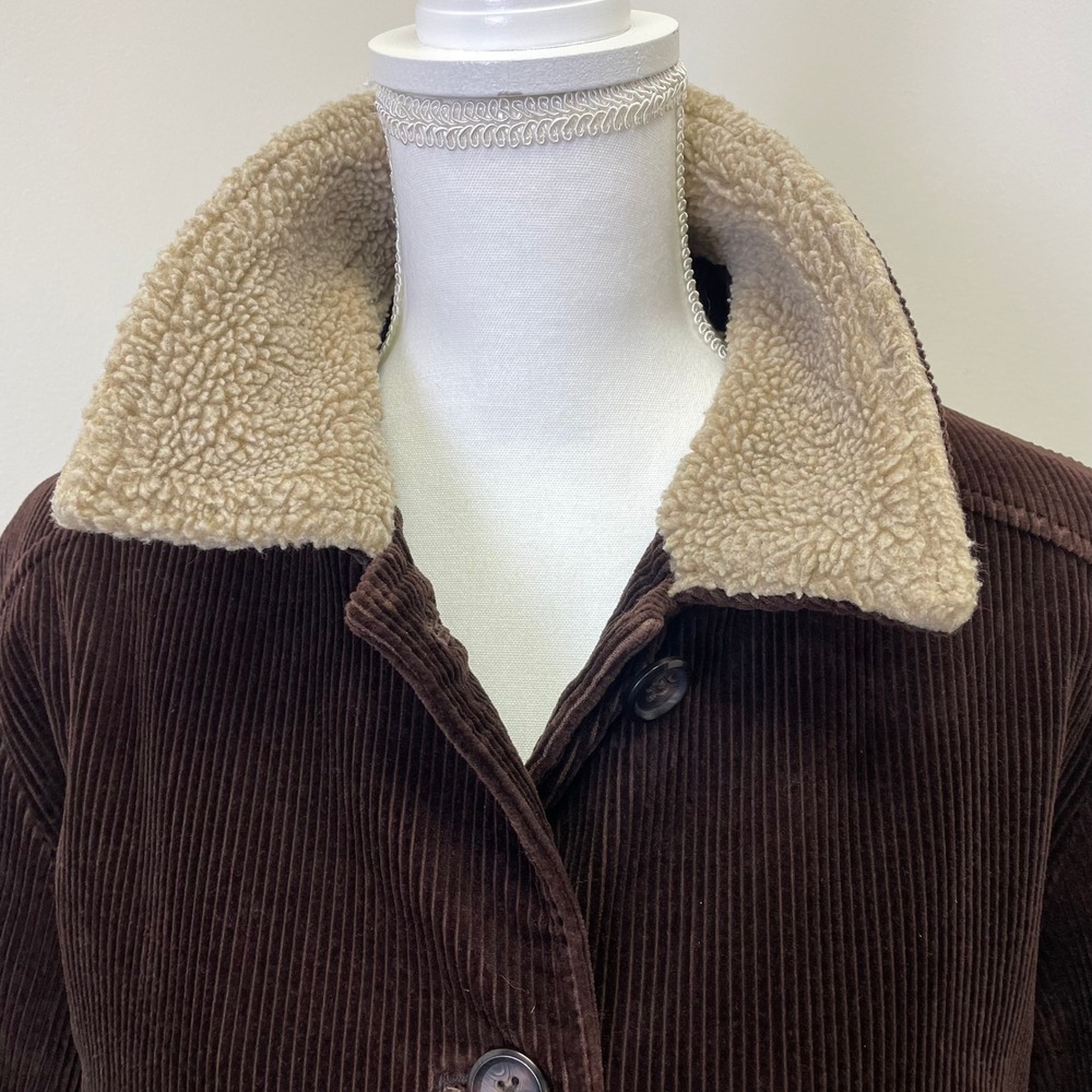 Vintage Eddie Bauer Womens Brown Corduroy Barn Jacket M Teddy Collar Y2K - Picture 3 of 16
